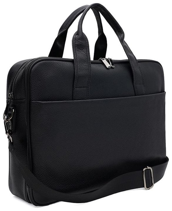 Деловой кожаный портфель через плечо для мужчин с отделением для ноутбука до 15" Borsa Leather 104541 черный modnotak фото №1