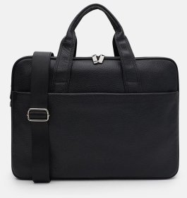 Деловой кожаный портфель через плечо для мужчин с отделением для ноутбука до 15" Borsa Leather 104541 черный
