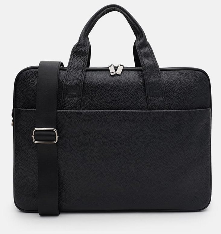 Деловой кожаный портфель через плечо для мужчин с отделением для ноутбука до 15" Borsa Leather 104541 черный modnotak фото №2