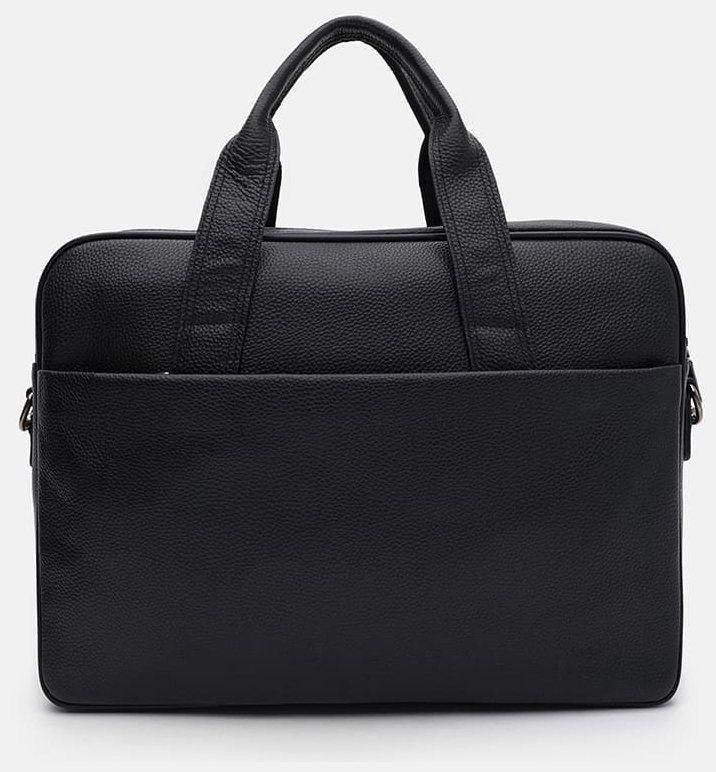 Деловой кожаный портфель через плечо для мужчин с отделением для ноутбука до 15" Borsa Leather 104541 черный modnotak фото №3