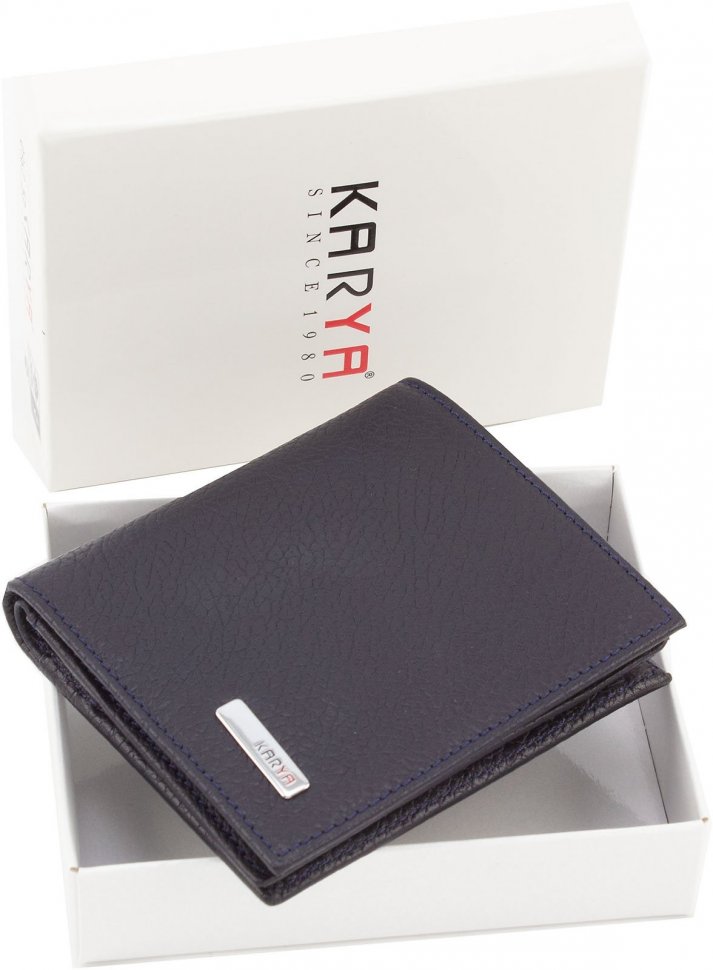 Темно-синє портмоне з фактурної шкіри з фіксацією KARYA (0953-44)