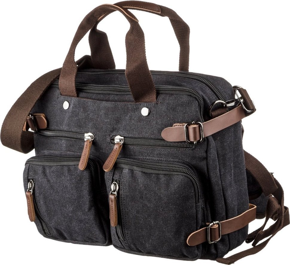 Оригинальная мужская сумка-трансформер из черного текстиля Vintage (20144) фото №1 Оригинальная мужская сумка-трансформер из черного текстиля Vintage (20144) modnotak фото №1