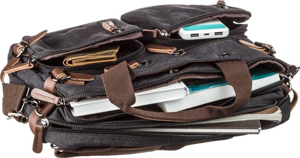 Оригинальная мужская сумка-трансформер из черного текстиля Vintage (20144) фото №5 Оригинальная мужская сумка-трансформер из черного текстиля Vintage (20144) modnotak фото №5