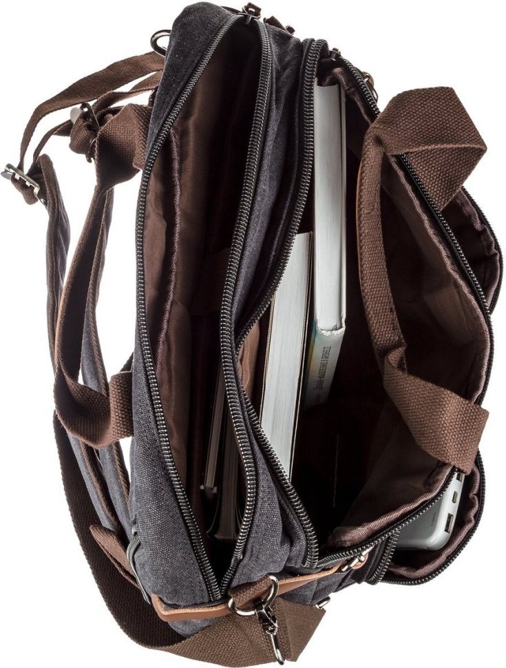 Оригінальна чоловіча сумка-трансформер з чорного текстилю Vintage (20144)