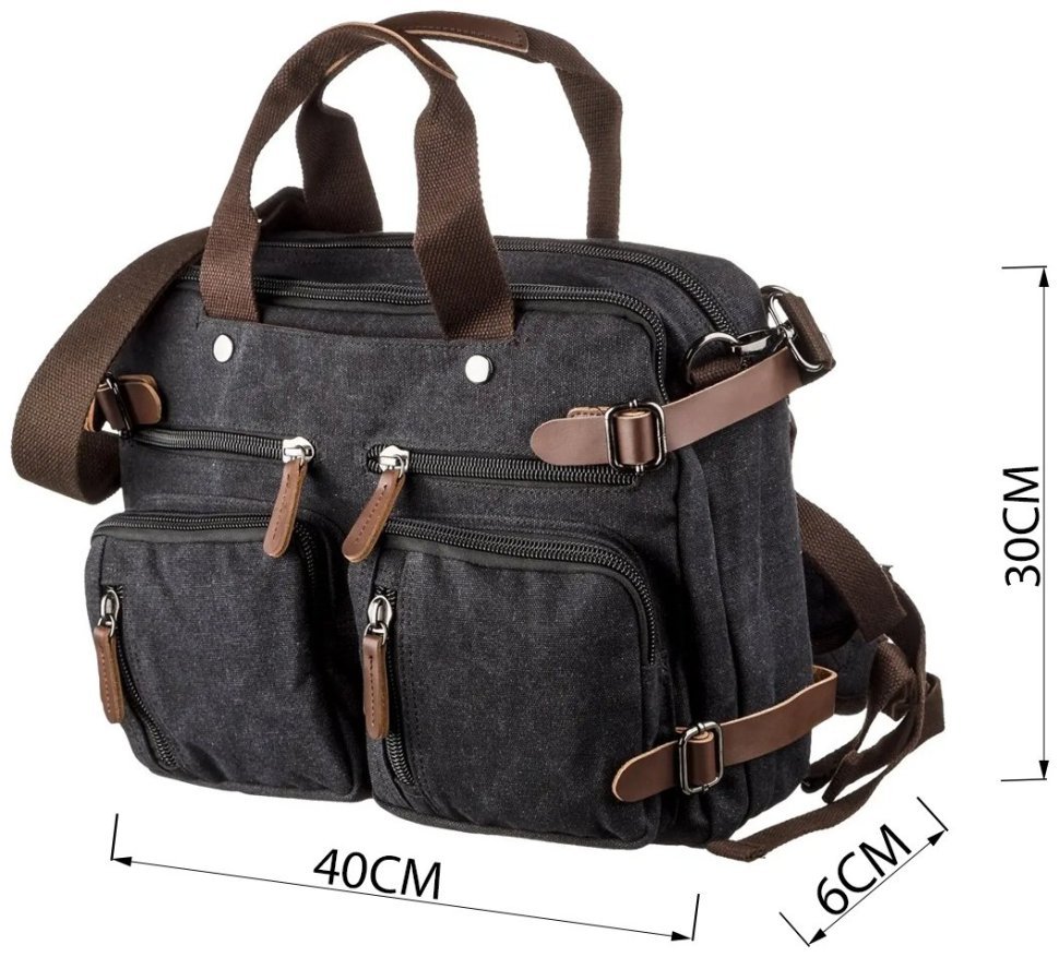 Оригинальная мужская сумка-трансформер из черного текстиля Vintage (20144) фото №9 Оригинальная мужская сумка-трансформер из черного текстиля Vintage (20144) modnotak фото №9