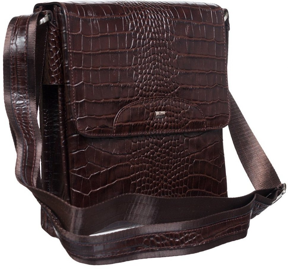 Добротна чоловіча сумка-планшет з натуральної шкіри з ефектом під крокодила DESISAN (19206)