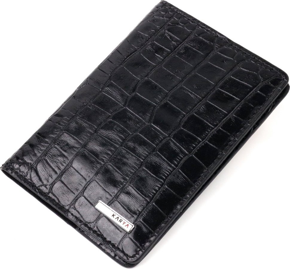 Класична чорна обкладинка на паспорт із натуральної шкіри під крокодила KARYA (2420927)