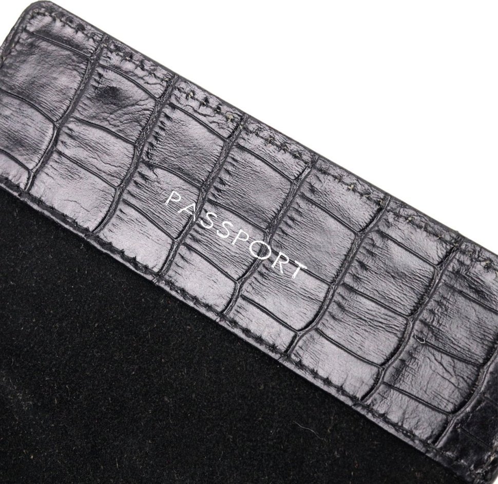 Класична чорна обкладинка на паспорт із натуральної шкіри під крокодила KARYA (2420927)