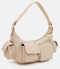 Вместительная женская сумка из кожзама бежевого цвета Monsen 94641