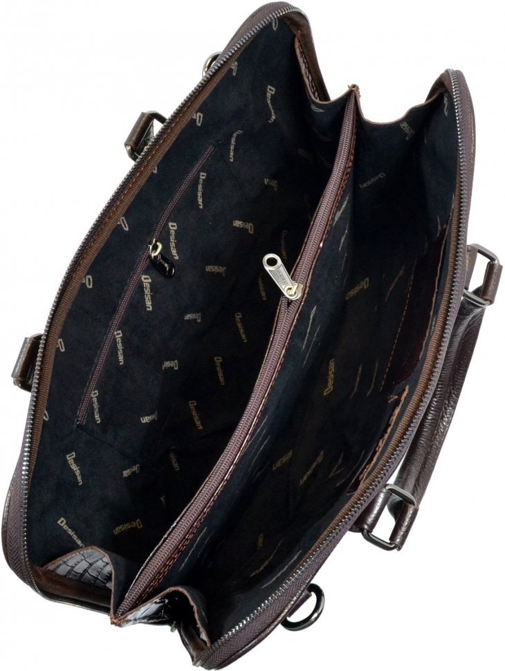 Стильна ділова сумка з натуральної коричневої шкіри під крокодила Desisan (3032-19)
