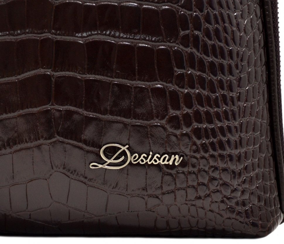 Стильна ділова сумка з натуральної коричневої шкіри під крокодила Desisan (3032-19)