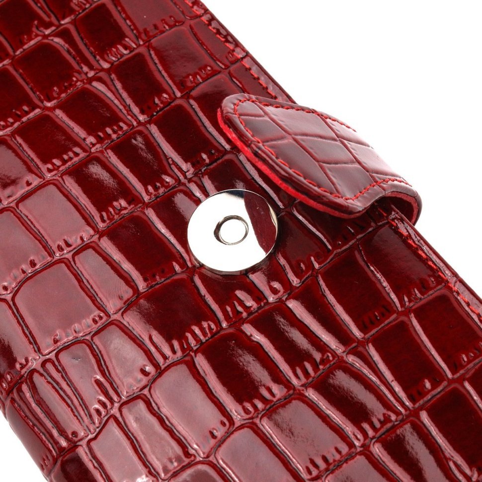 Красный женский кошелек из натуральной лаковой кожи с тиснением под крокодила KARYA (2421127)