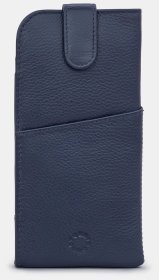 Стильный чехол для очков из натуральной фактурной кожи на кнопке Yoshi Y4309 17 синего цвета 94941