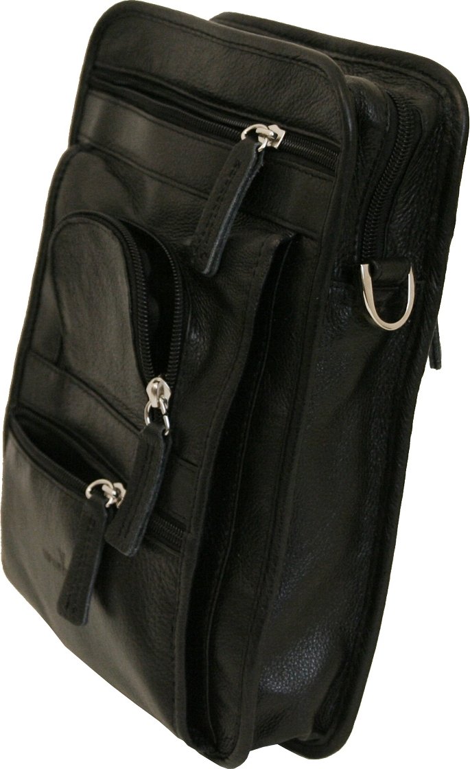 Мужская сумка из натуральной кожи черного цвета с ремешком на плечо Vip Collection (21101)