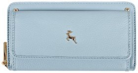 Большой женский кошелек из фактурной кожи на молнии с кнопкой и RFID-защитой Ashwood J54 голубого цвета 95441