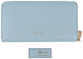 Большой женский кошелек из фактурной кожи на молнии с кнопкой и RFID-защитой Ashwood J54 голубого цвета 95441