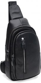 Чорна повсякденна чоловіча сумка-рюкзак на два відділення з натуральної шкіри Keizer (19325)