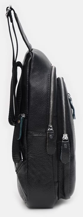 Черная повседневная мужская сумка-рюкзак на два отделения из натуральной кожи Keizer (19325)