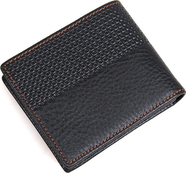 Чорне чоловіче портмоне з натуральної шкіри з коричневим рядком Vintage (2414452)