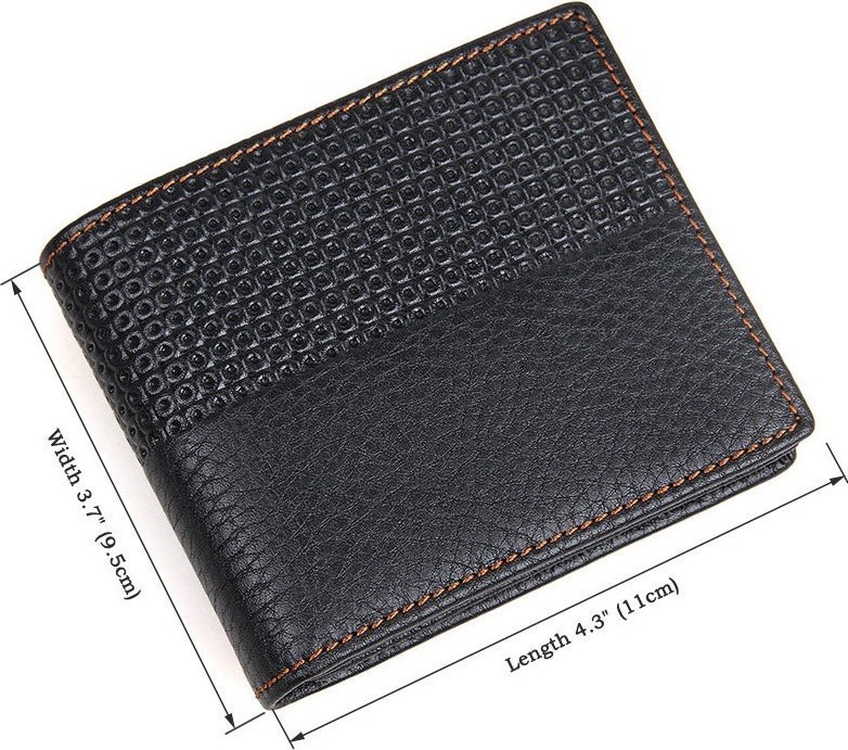 Чорне чоловіче портмоне з натуральної шкіри з коричневим рядком Vintage (2414452)