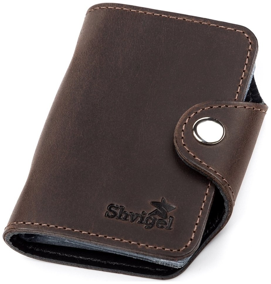 Темно-коричнева візитниця з вінтажної шкіри на кнопці Shvigel (2413908) modnotak фото №12