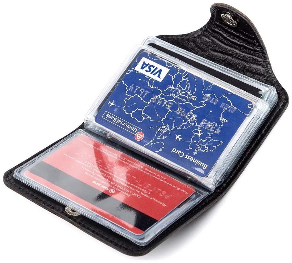 Темно-коричнева візитниця з вінтажної шкіри на кнопці Shvigel (2413908) modnotak фото №14