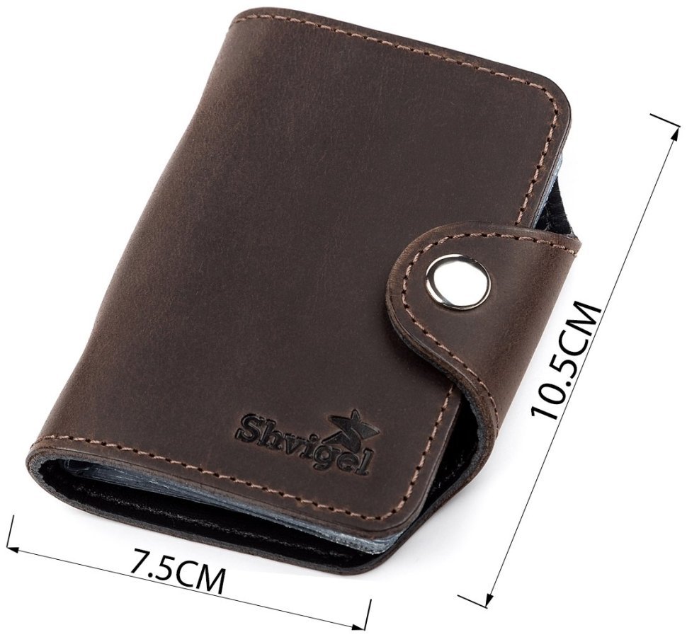 Темно-коричнева візитниця з вінтажної шкіри на кнопці Shvigel (2413908) modnotak фото №15