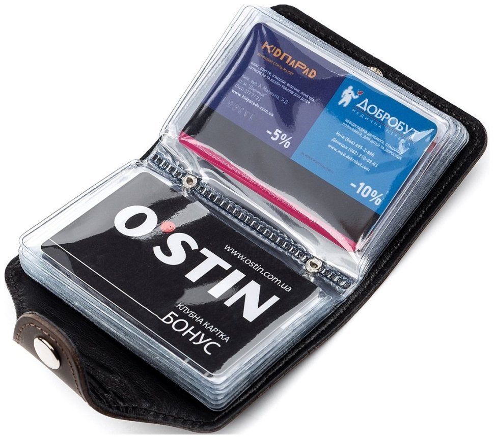 Темно-коричнева візитниця з вінтажної шкіри на кнопці Shvigel (2413908) modnotak фото №17