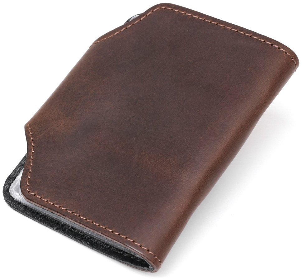 Темно-коричнева візитниця з вінтажної шкіри на кнопці Shvigel (2413908) modnotak фото №18