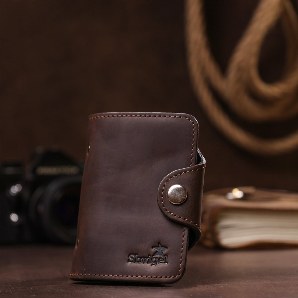 Темно-коричнева візитниця з вінтажної шкіри на кнопці Shvigel (2413908) modnotak фото №20