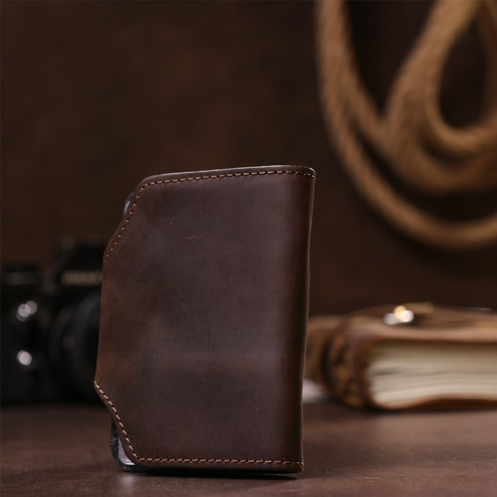 Темно-коричнева візитниця з вінтажної шкіри на кнопці Shvigel (2413908) modnotak фото №21