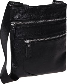 Тонкая мужская сумка на плечо из кожи флотар черного цвета Borsa Leather (21319)
