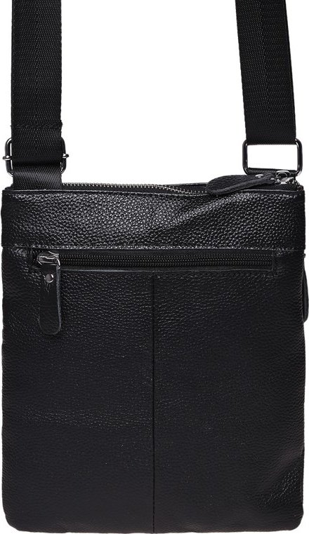 Тонка чоловіча сумка на плече зі шкіри флотар чорного кольору Borsa Leather (21319)