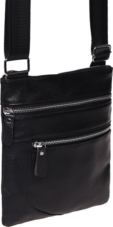 Тонка чоловіча сумка на плече зі шкіри флотар чорного кольору Borsa Leather (21319)