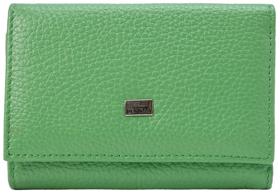Компактный женский кошелек с монетницей из фактурной кожи Desisan 106941 зеленого цвета modnotak фото №1