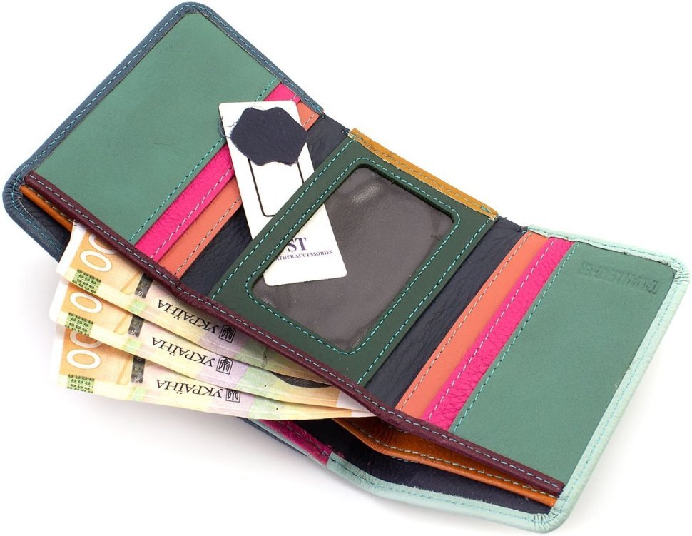 Різнобарвний жіночий гаманець із натуральної шкіри з відсіком для монет ST Leather 1767241