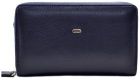 Мужской клатч из кожи флотар синего цвета с кистевым ремнем DESISAN 107441