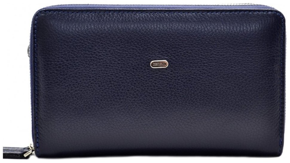 Мужской клатч из кожи флотар синего цвета с кистевым ремнем DESISAN 107441 modnotak фото №1