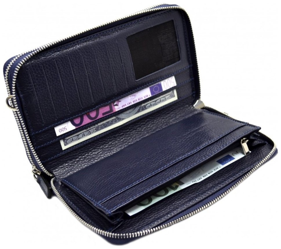 Мужской клатч из кожи флотар синего цвета с кистевым ремнем DESISAN 107441 modnotak фото №4