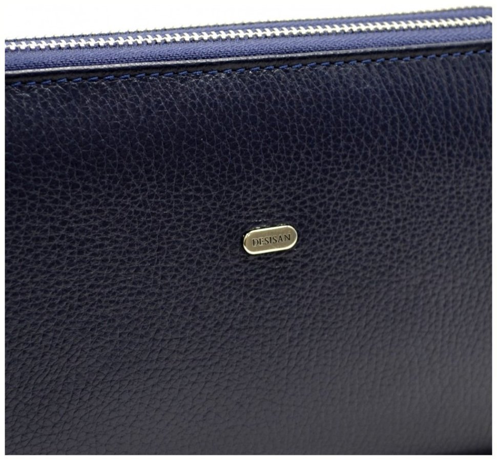 Мужской клатч из кожи флотар синего цвета с кистевым ремнем DESISAN 107441 modnotak фото №6