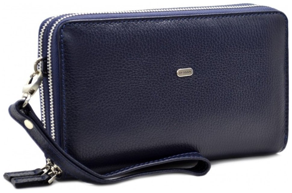 Мужской клатч из кожи флотар синего цвета с кистевым ремнем DESISAN 107441 modnotak фото №7
