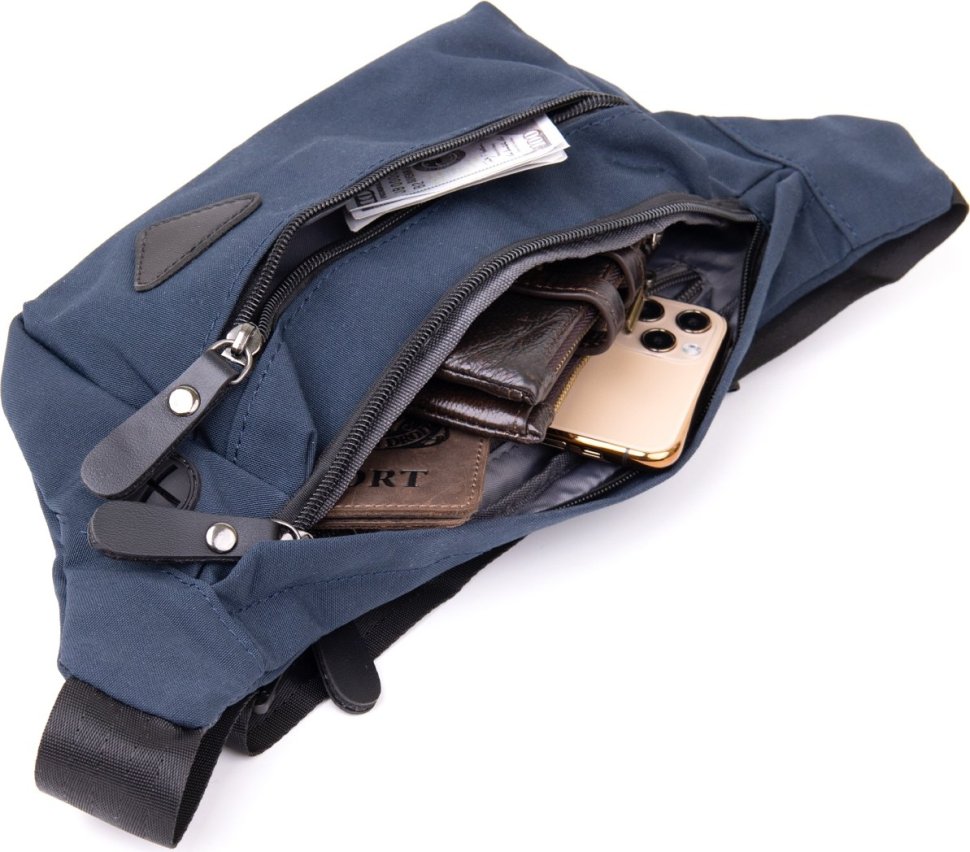 Темно-синяя практичная мужская сумка-бананка из нейлона Vintage (20637)
