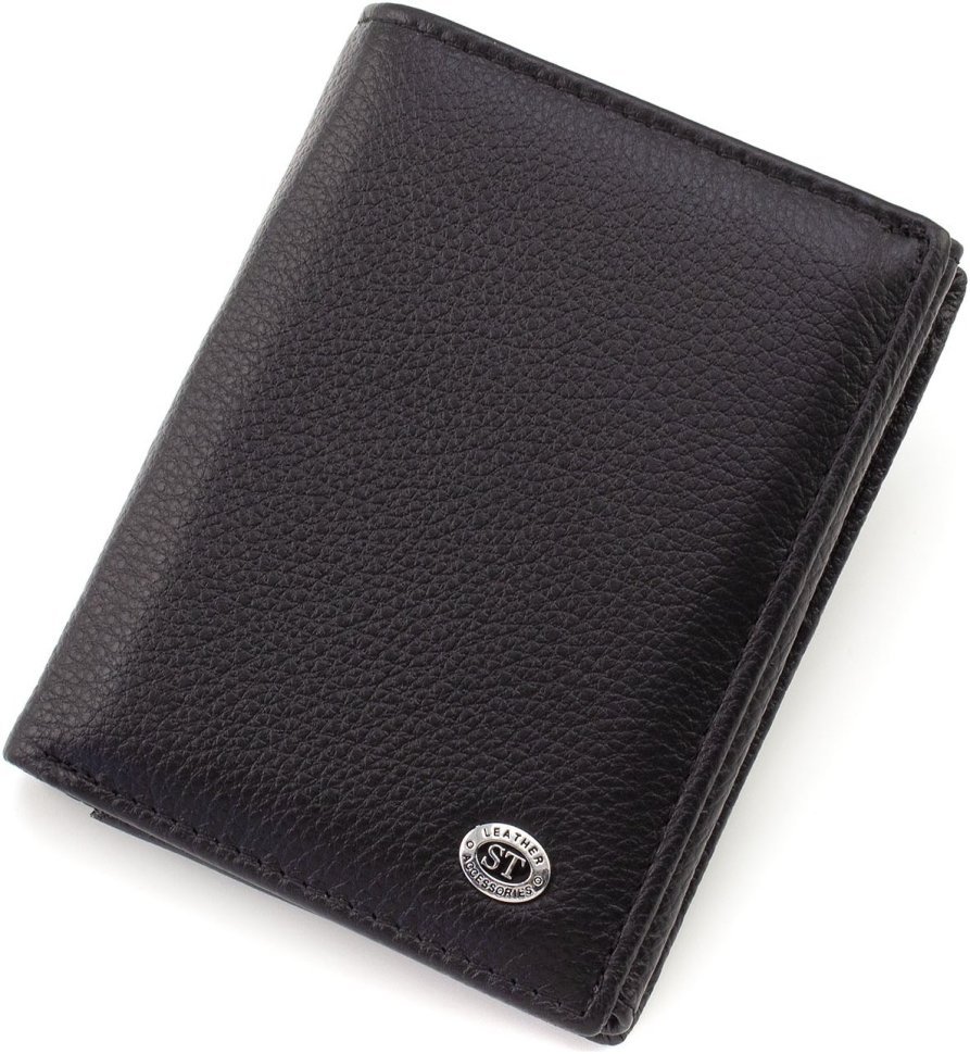 Чоловіче портмоне із натуральної чорної шкіри із блоком під документи ST Leather 1767441