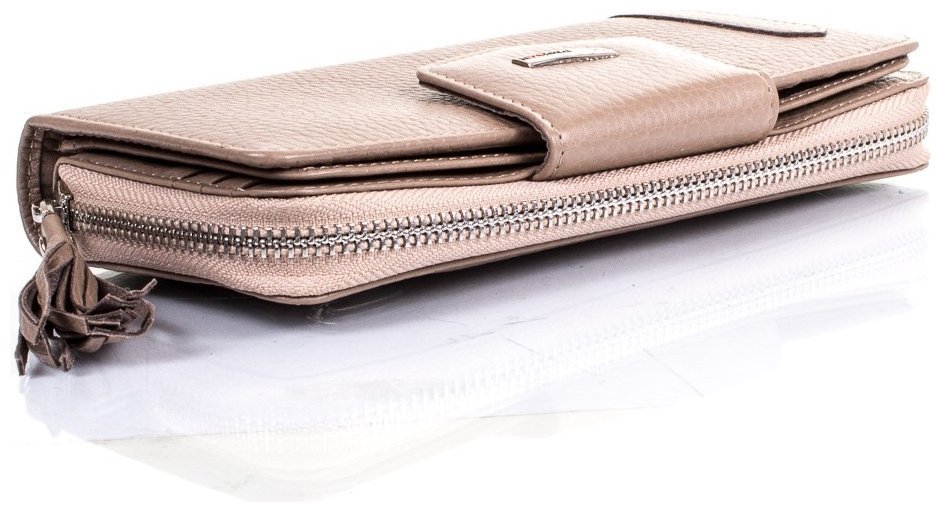 Кошелек на 2 отделения из натуральной зернистой кожи для женщин Desisan 107541 бежевого цвета modnotak фото №3