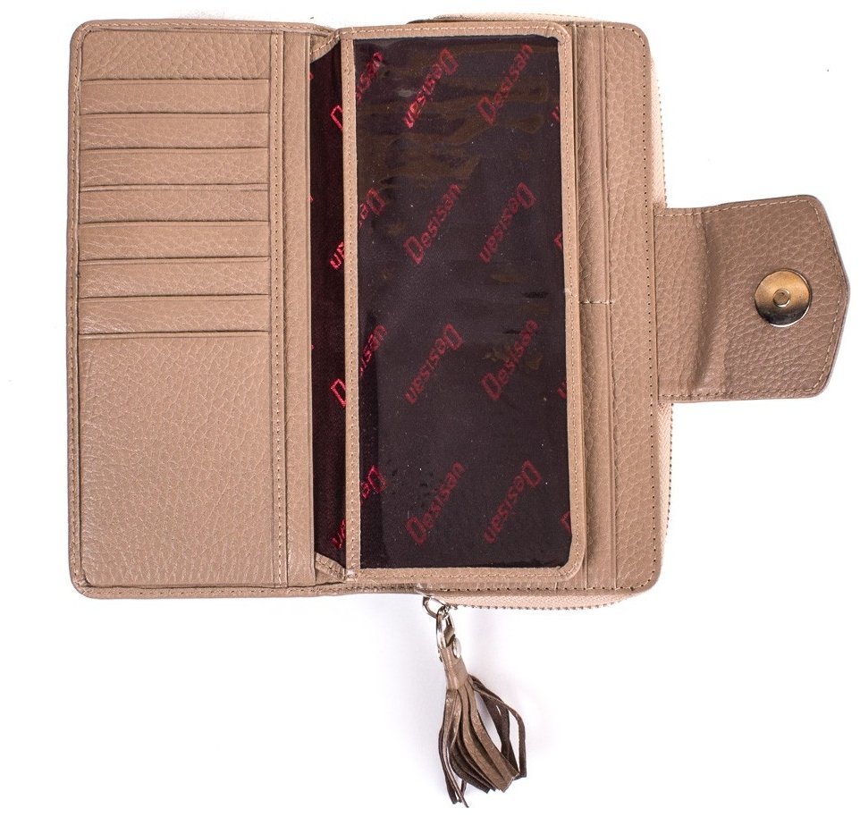Кошелек на 2 отделения из натуральной зернистой кожи для женщин Desisan 107541 бежевого цвета modnotak фото №4