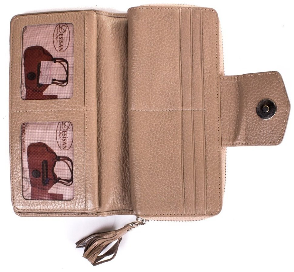 Кошелек на 2 отделения из натуральной зернистой кожи для женщин Desisan 107541 бежевого цвета modnotak фото №5