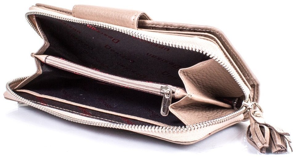 Кошелек на 2 отделения из натуральной зернистой кожи для женщин Desisan 107541 бежевого цвета modnotak фото №6