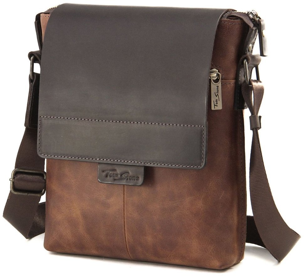 Мужская винтажная сумка через плечо из натуральной кожи коричневого цвета Tom Stone 77741