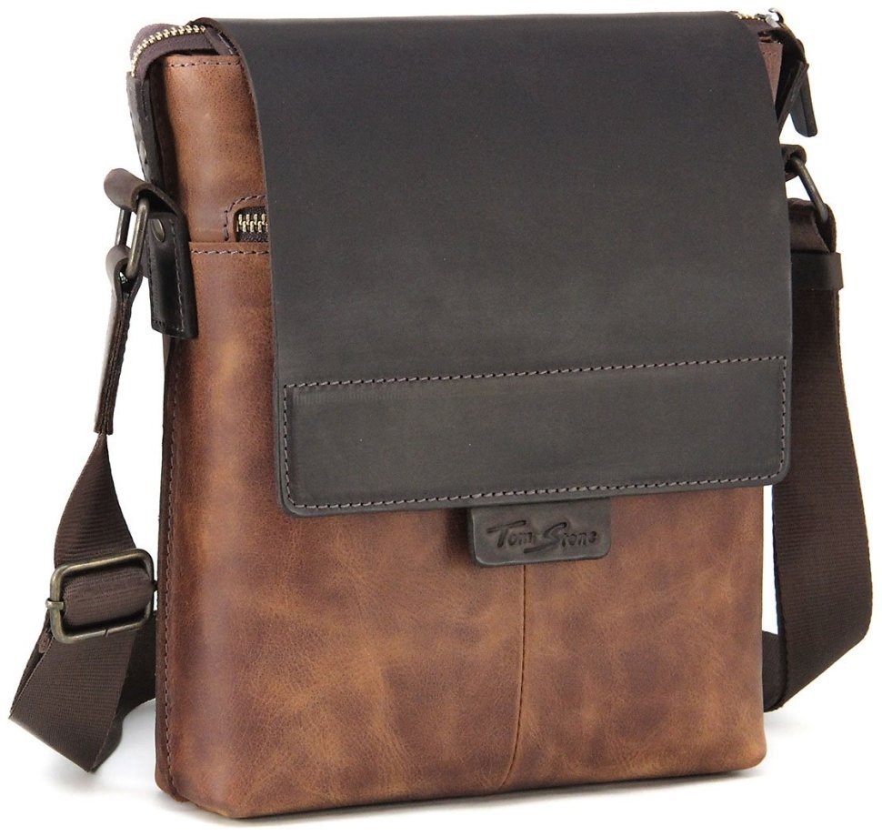Мужская винтажная сумка через плечо из натуральной кожи коричневого цвета Tom Stone 77741