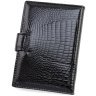 Обложка для паспорта и карточек кожаная черная лакированная ST Leather 97741 modnotak фото - 3